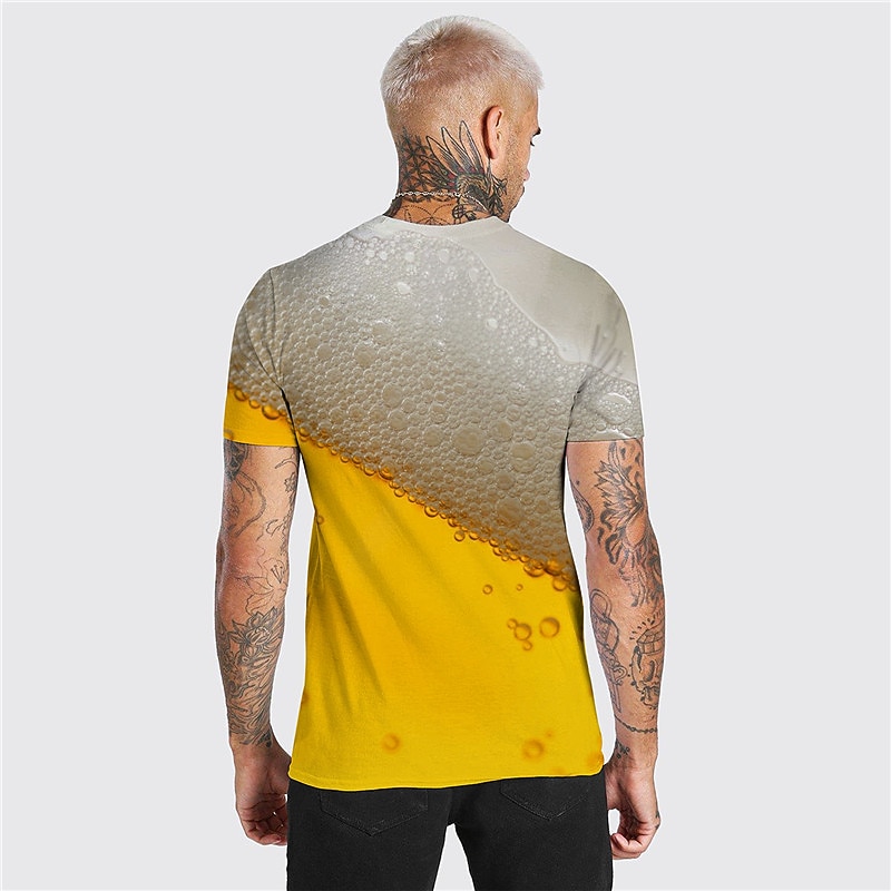 Men's Graphic Prints Beer Shirt T Shirt Tee Short Sleeve T shirt 3D Print Crew Neck Shirt Designer Casual Big and Tall Daily Holiday Yellow Summer Clothing Apparel S M L XL XXL 3XL2