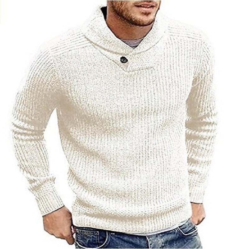 Men's Sweater Cardigan Pullover Sweater Jumper Knit Button Knitted Solid Color Shirt Collar Stylish Vintage Style Casual Daily Wear Clothing Apparel Fall Winter Black White S M L2