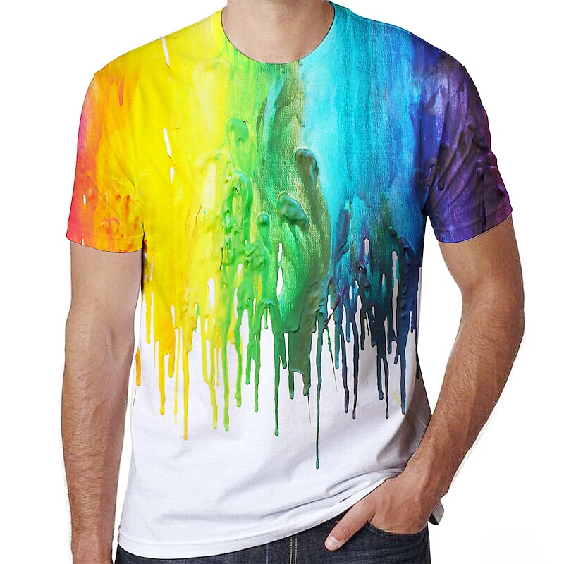 Men's Graphic Rainbow Mixed Color Shirt T Shirt Tee Short Sleeve T shirt 3D Print Round Neck Shirt Active Daily Sports Weekend White Spring & Summer Clothing Apparel Plus Size S M L XL XXL 3XL