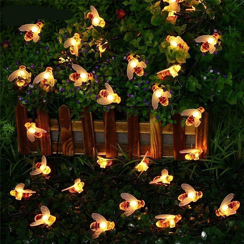 Solar String Lights Outdoor 2pcs 1pcs 8 Models Solar Powered Cute Honey Bee Led String Fairy Light 30leds 6.5m Bee Outdoor Garden Fence Patio Christmas Garland Lights