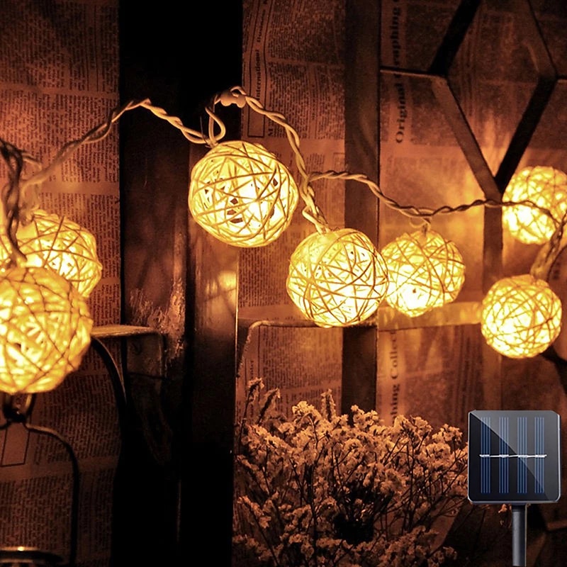 Elegant Wedding Reception Party Outdoor Solar String Lights Sepak Takraw LED Fairy Lights 6.5M-30LEDs 5M-20LEDs Waterproof IP65 String Lights Christmas Wedding Party Garden Balcony Outdoor Decoration