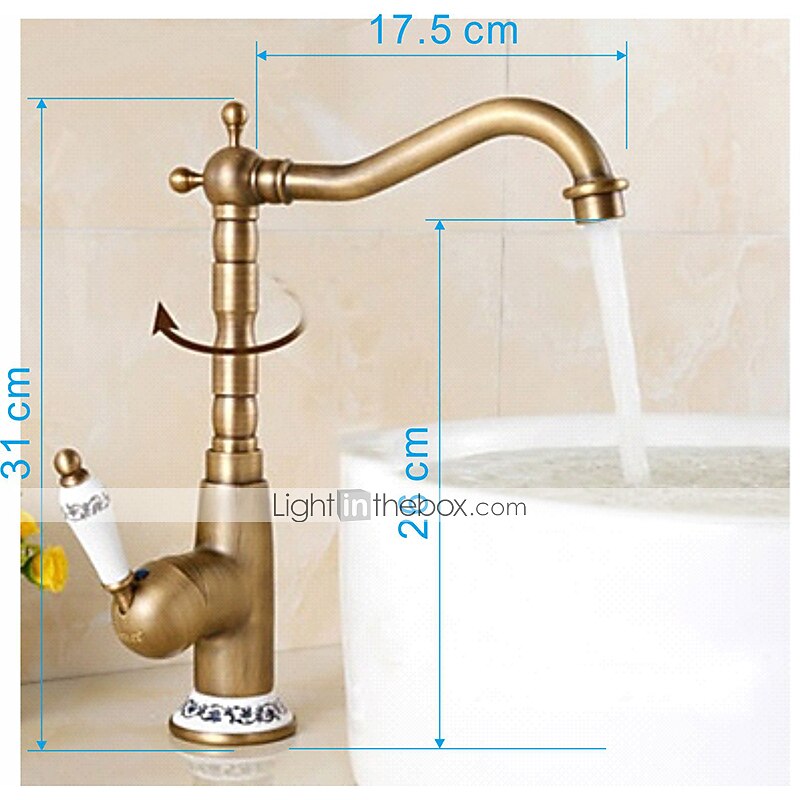 Luxury Retro Style Utility Sink Laundry Faucet, Centerset High Arc One Ceramic Handle One Hole Wash Basin Tap with Hot and Cold Water Switch, Laundry Tub Pot Filler Commercial Faucet in Antique Brass3