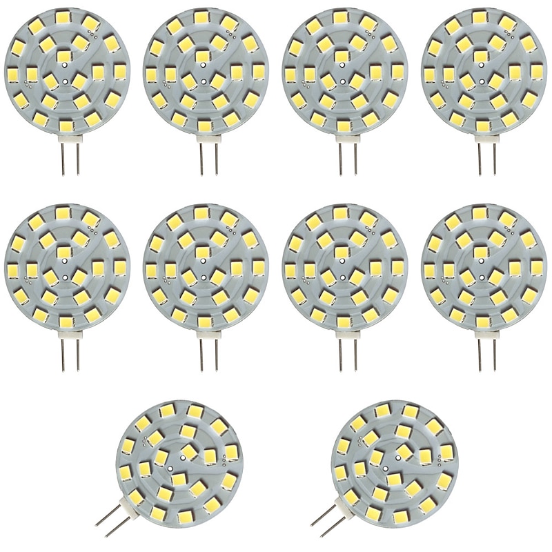 10pcs 2W G4 LED Disc Bi-pin Light Bulb 200lm 21LED SMD2835 Warm White 20W Halogen Equivalent for Puck Lights in RV Trailers Campers Automotive Lighting 12-24V