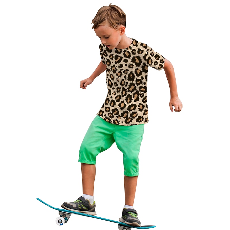 Boys 3D Leopard T shirt Tee Short Sleeve 3D Print Summer Active Kids 3-12 Years Daily Wear Regular Fit3