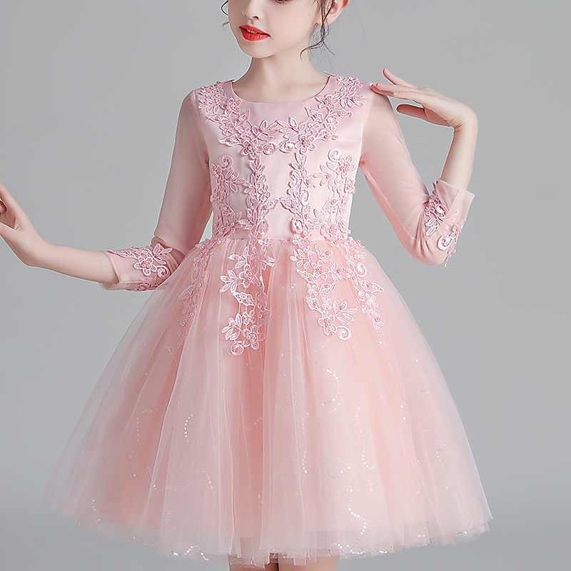 Flower Girl Dress Girls' Dress Party Dress Formal Wedding Party Princess Sweet Children's Day Flower Sleeveless Crew Neck White Pink 3-12 Years