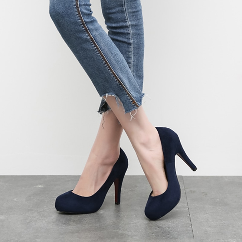 Elegant Women's Navy Blue Suede High Heel Pumps - Classic Round Toe Stiletto Heels for Evening and Office Wear2
