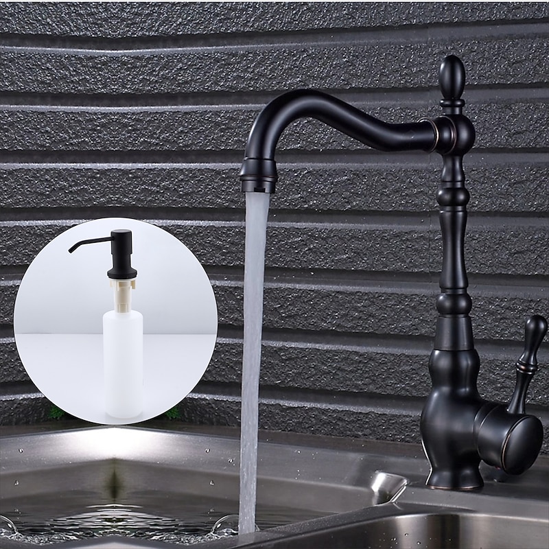 Kitchen faucet - Single Handle One Hole Oil-rubbed Bronze Standard Spout Centerset Antique Kitchen Taps with Soap Dispensor