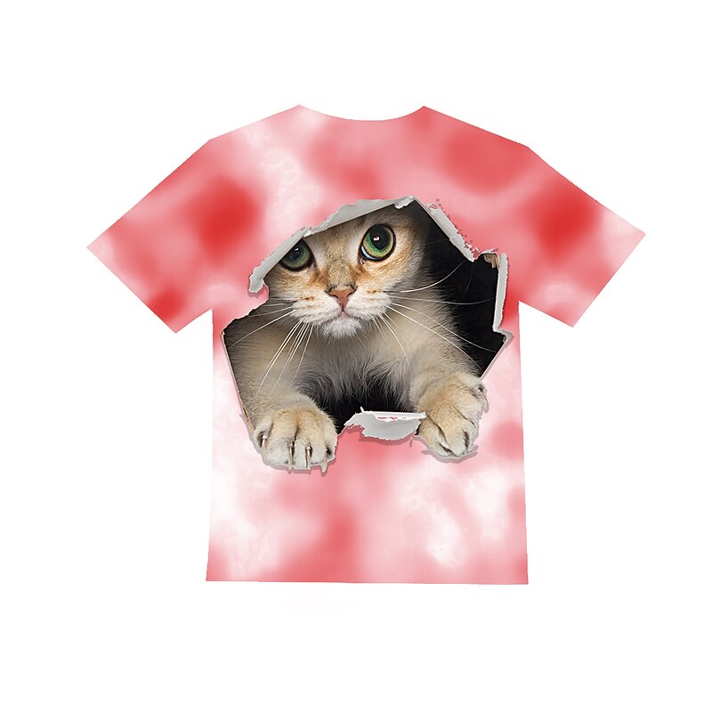 Girls' 3D Cat T shirt Short Sleeve 3D Print Summer Active Cute Polyester Kids 3-12 Years Outdoor Daily Regular Fit3
