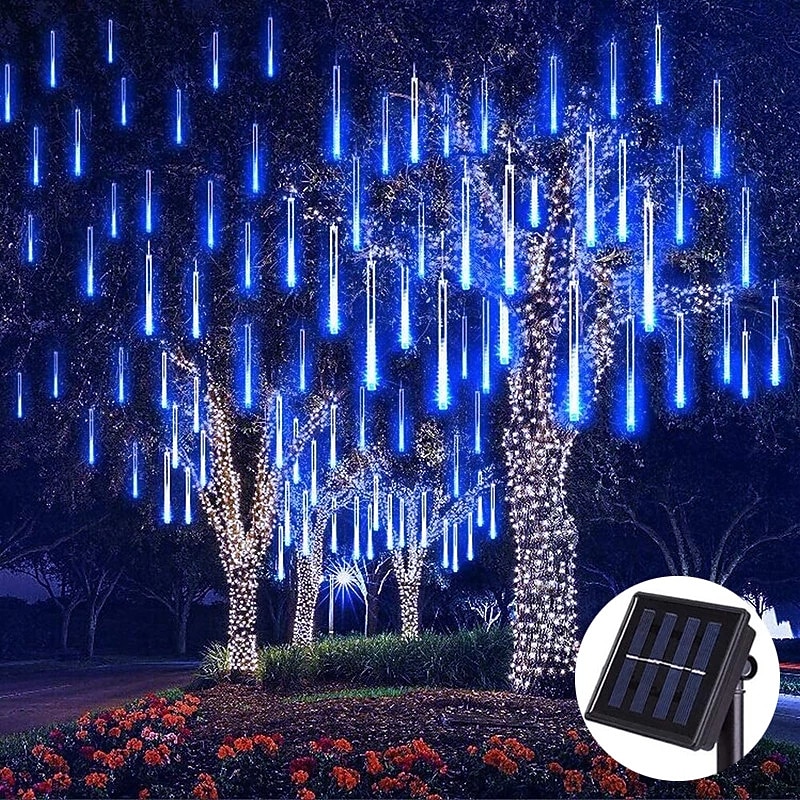 Outdoor Solar LED Meteor Shower Rain Lights Holiday String Lights Waterproof Garden Light 8 Tubes 144 Leds For Garden Tree Colorful  Decoration Landscape Lighting