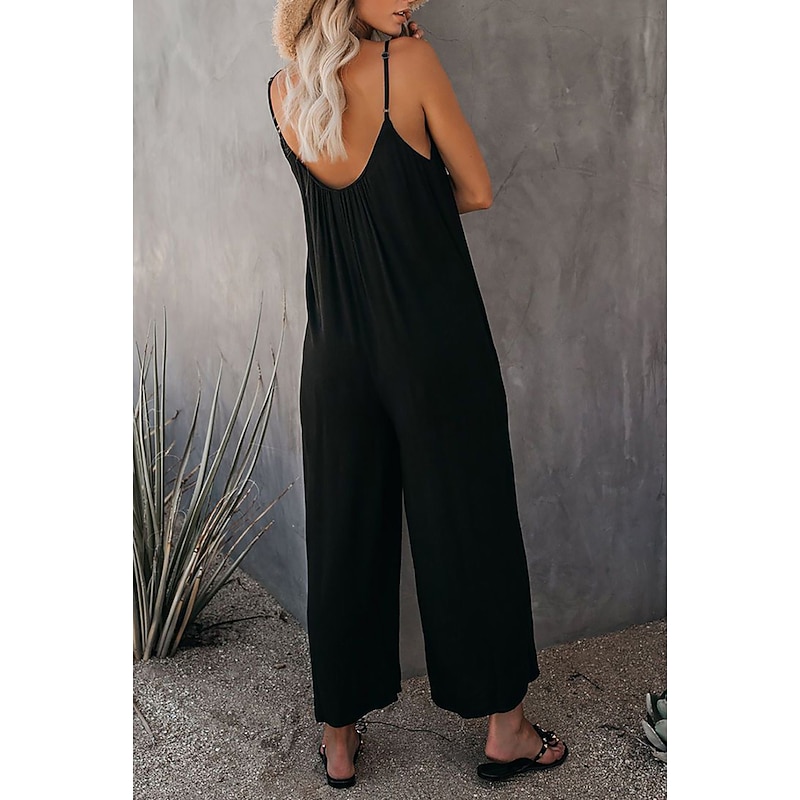 Women's Jumpsuits Casual Summer Basic Daily Wide Leg Navy Blue Overall Solid Color2