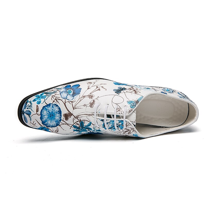 Men's Oxfords Derby Shoes Dress Shoes Business Classic Flowers Printing Wedding Office & Career Party & Evening PU Lace-up White / Blue Summer Spring3