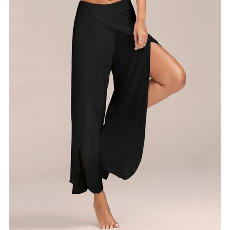 Women's Wide Leg Pants Trousers Baggy Pants Boho Full Length Mid Waist Solid Color Plain Solid Colored Baggy Soft Daily Going out ArmyGreen Black White Autumn / Fall Spring & Summer Regular Fit3
