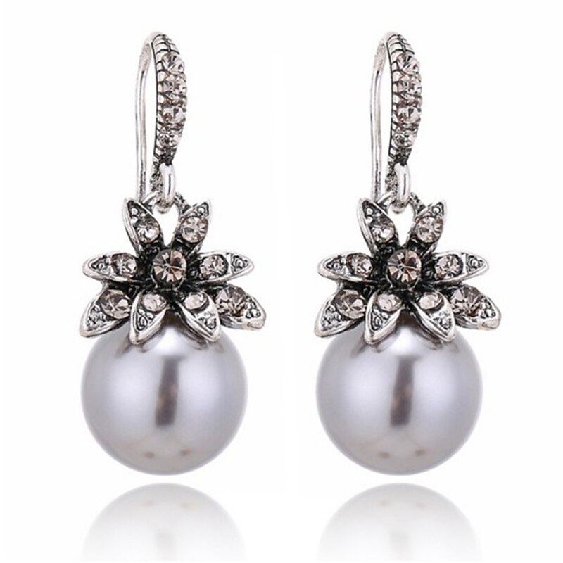 imitation pearl drop earrings natural stone round bead dangle earrings for women fashion jewelry gift¡­ (i:silver)3