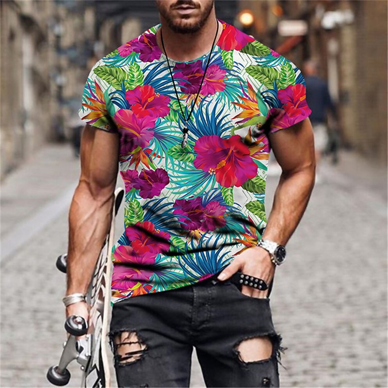 Men's Floral Graphic T Shirt Tee Funny T Shirts Short Sleeve T shirt 3D Print Crew Neck Shirt Hawaiian Designer Basic Casual Daily Weekend B C E Summer Clothing Apparel Plus Size S M L XL XXL 3XL 4XL3