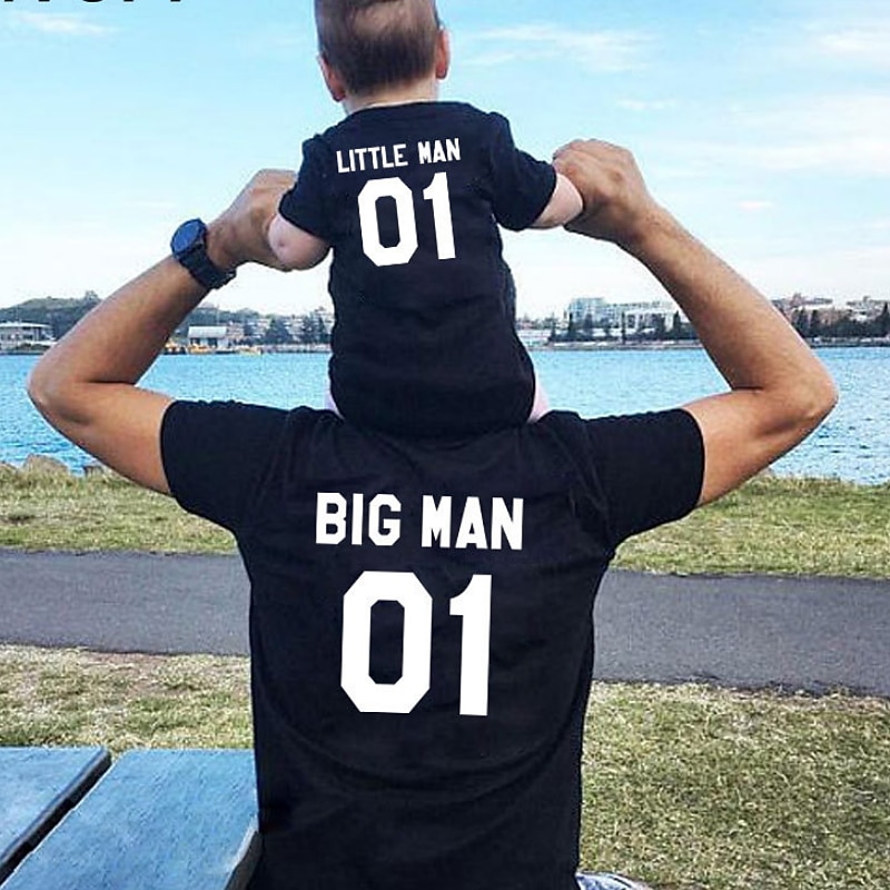 Dad and Son T Shirt Tee Cotton Letter Print Crewneck Short Sleeve Top Basic Daily Matching Outfits Gray White Black