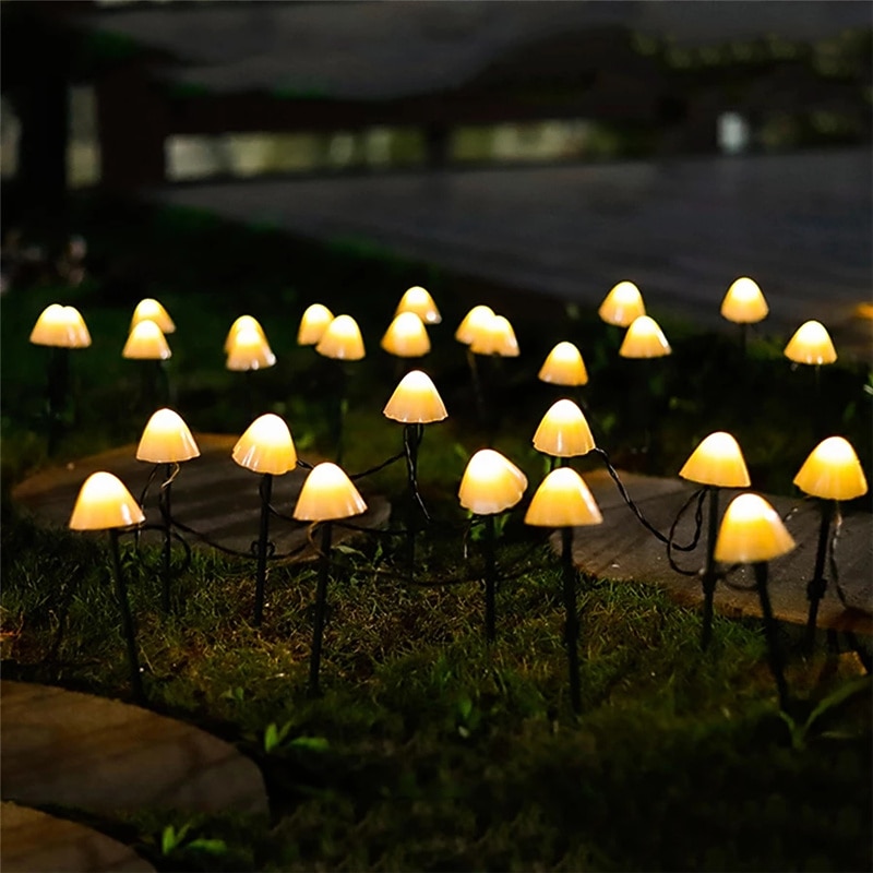 Outdoor Solar String Light LED Mushroom Solar String Light 3.8m 10 LEDs Outdoor Patio Garden Decoration Waterproof Fairy Light Courtyard Lawn Solar Ground Stakes Lamp 1 Set3