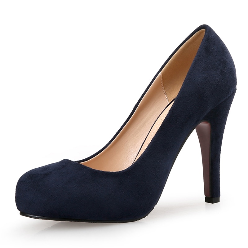 Elegant Women's Navy Blue Suede High Heel Pumps - Classic Round Toe Stiletto Heels for Evening and Office Wear