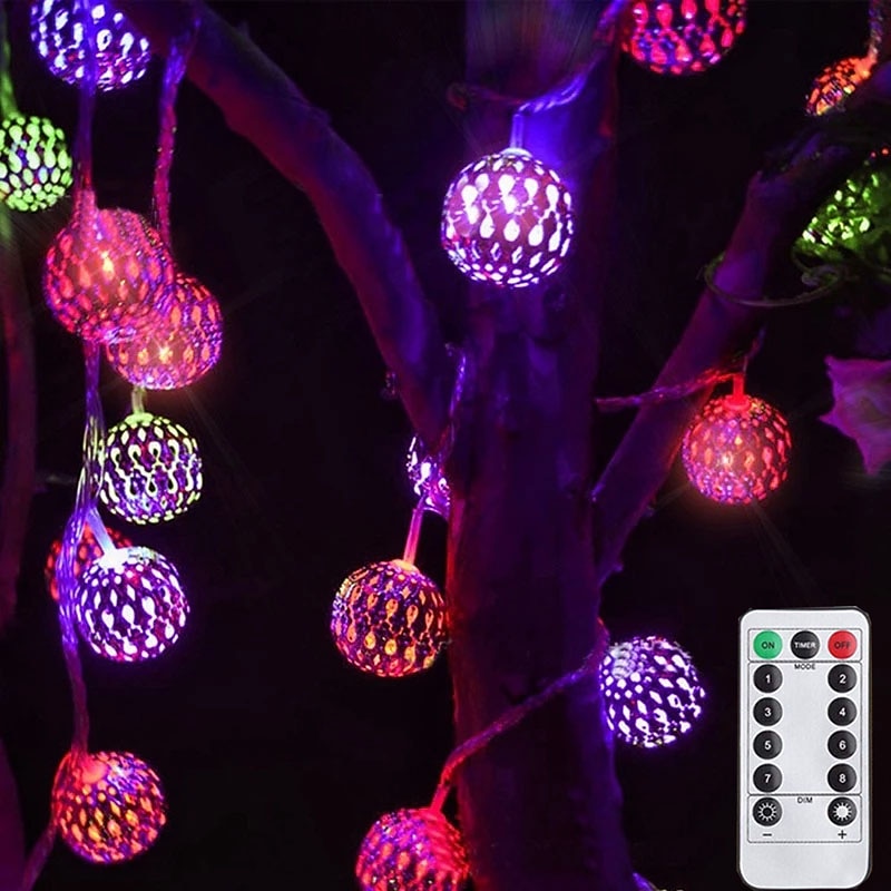 LED String Lights Remote Control 3M 20LEDs Wrought Iron Hollow String Light Waterproof Battery Box or USB Operation Ball Fairy Lights Christmas Wedding Party Garden Holiday Decoration