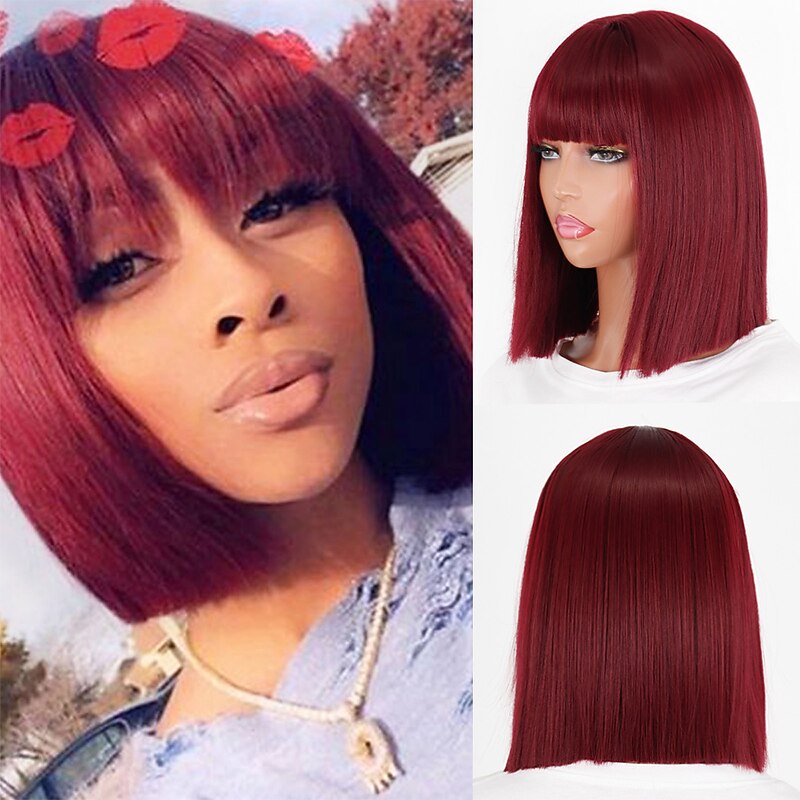 Synthetic Wig Curly Neat Bang Wig Short Black / Gold Violet Pink Pink / Purple Light Brown Dark Brown Synthetic Hair Women's Cosplay Party Fashion Green Mixed Color Halloween Wigs3