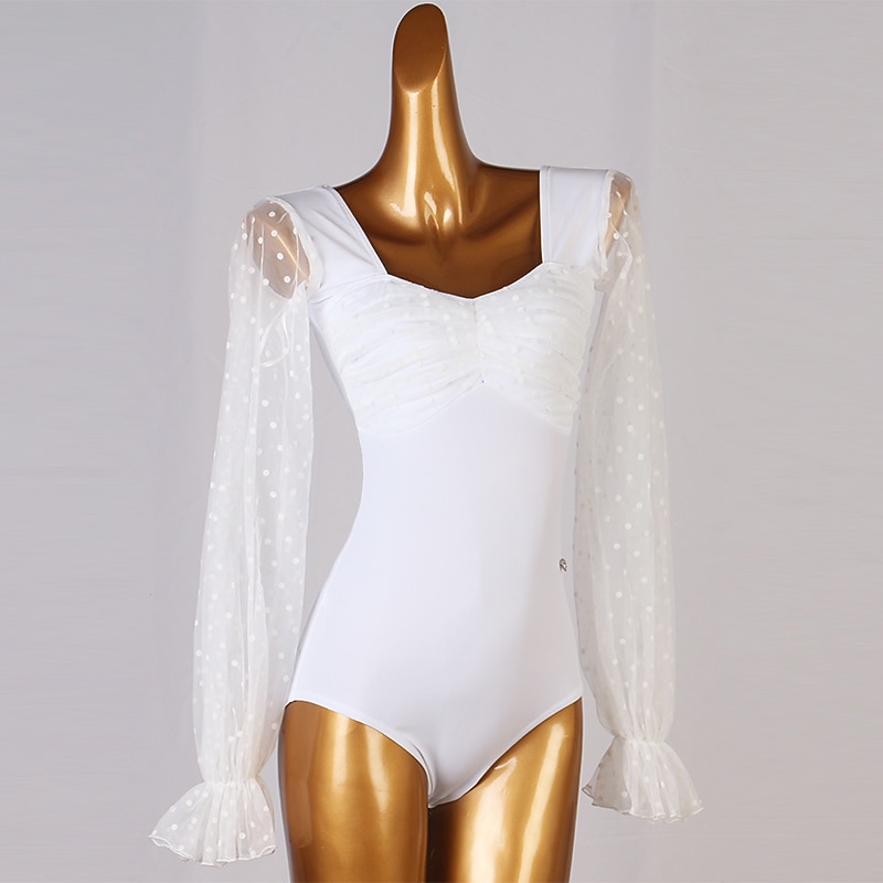 Ballroom Dance Leotard / Onesie Splicing Women's Training Performance Long Sleeve Chinlon Mesh3