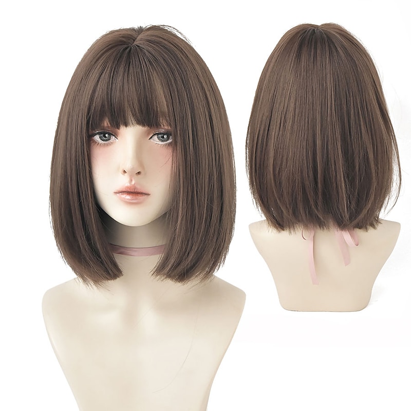 Brown Wigs for Women Black Short Bob Wig for Girl Daily Wear Synthetic Wig New Style Natural Supple Summer Heatresistant Wig with Bangs Christmas Party Wigs