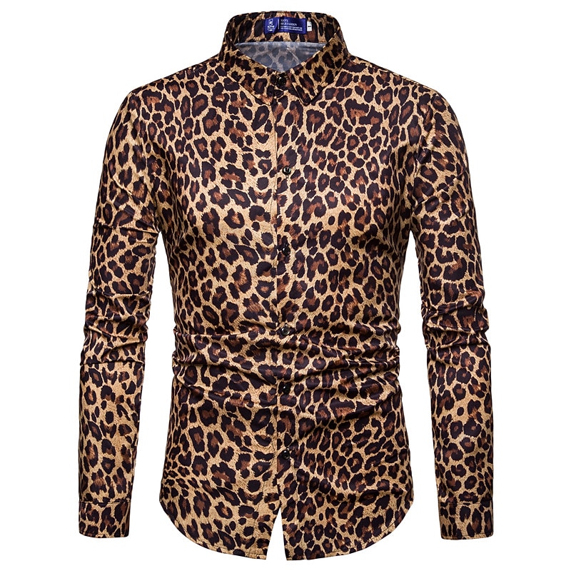 Men's Leopard Cheetah Print Shirt Button Up Shirt Long Sleeve Fashion Streetwear Cool Casual Daily Going out Spring &  Fall Turndown 3D Print Print Brown Gray