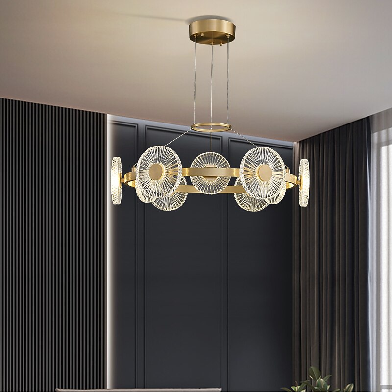 LED Pendant Light Modern Luxury Gold Circle Design Sputnik Design Chandelier Copper Modern Style Sputnik Brass 9 12 15 Heads 220-240V 110-120V4