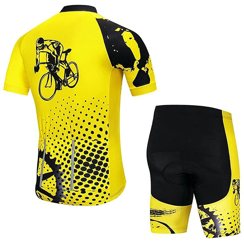 21Grams Men's Cycling Jersey Set Cycling Jersey with Shorts Short Sleeve Mountain Bike MTB Road Bike Cycling White Black Green Graphic Patterned Gear Bike Clothing Suit 3D Pad Breathable Quick Dry3