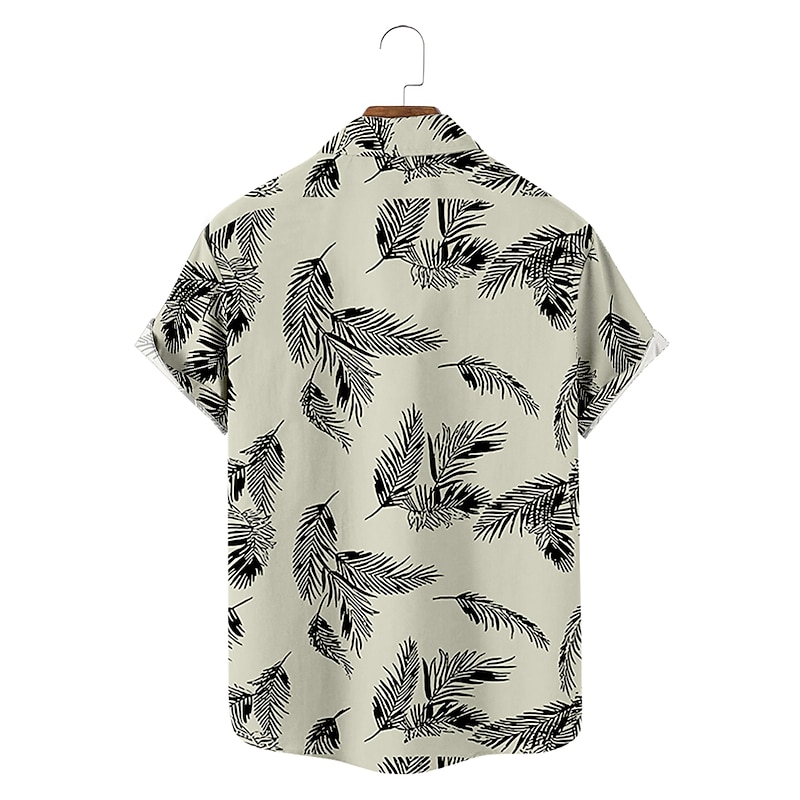 Men's Feather Tropical Plants Shirt Summer Hawaiian Shirt Camp Collar Shirt Short Sleeve Shirt Turndown Hawaiian Designer Casual Outdoor Daily Black Yellow Other Prints S M L3