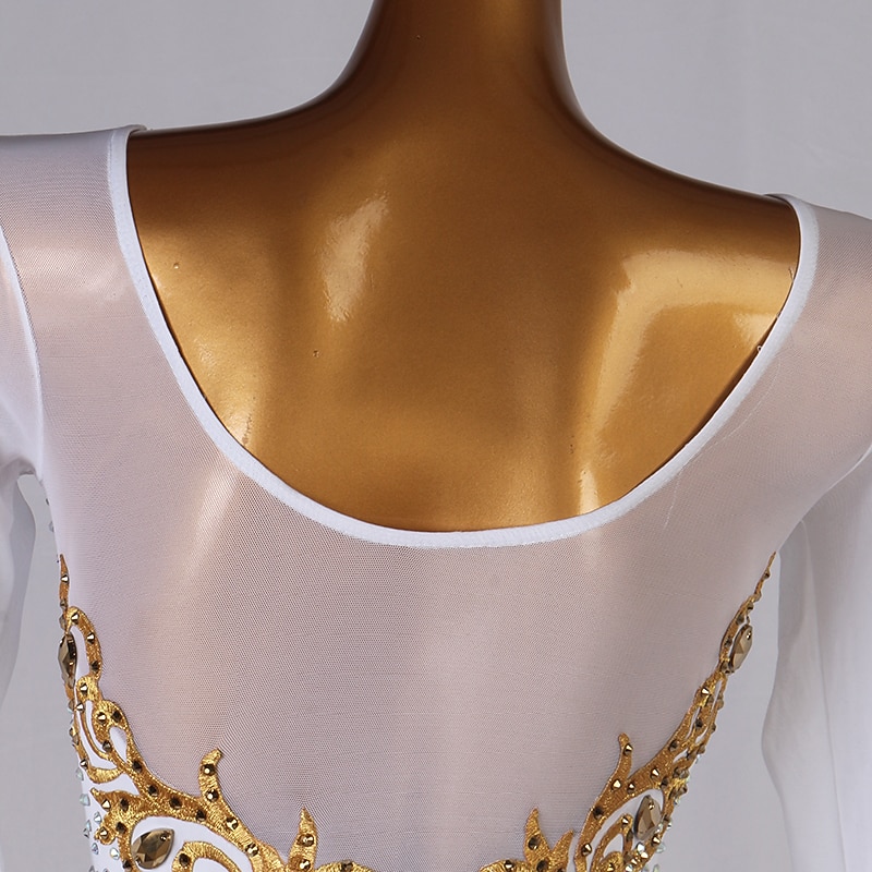 Figure Skating Dress Women's Girls' Ice Skating Dress Outfits White Black Patchwork Mesh Spandex High Elasticity Training Practice Professional Skating Wear Handmade Classic Crystal / Rhinestone Long4