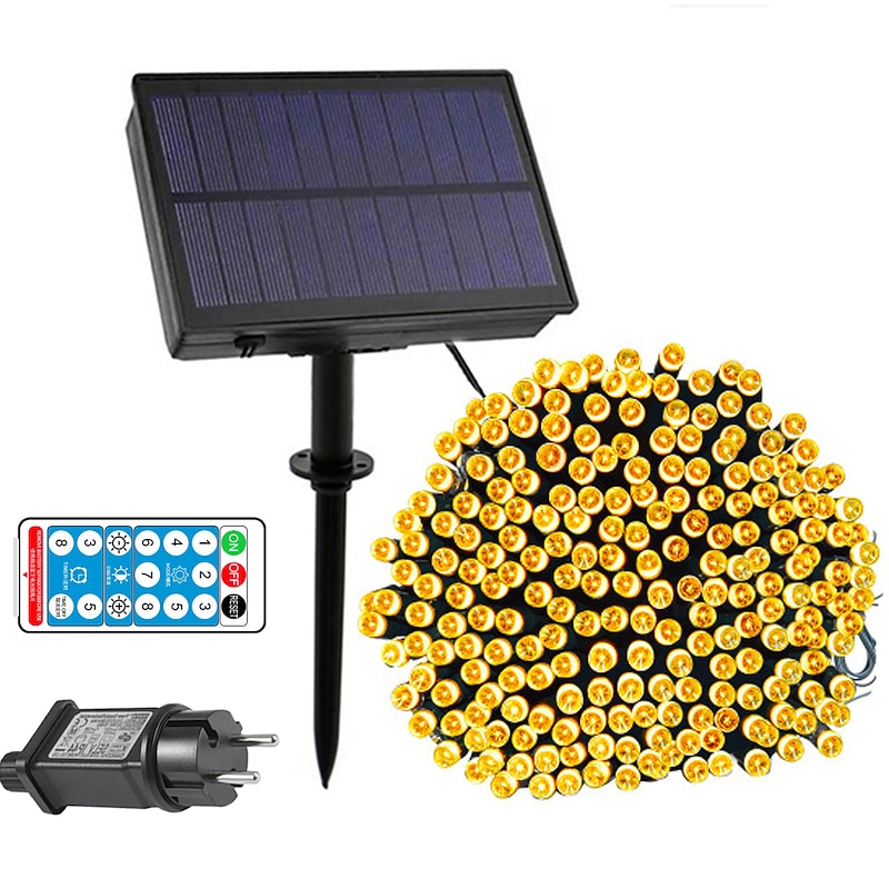 Solar Power String Light 50M-400LEDs 100M-800LEDs with Remote Control 8 Mode Flashing Timing Set Plug-in Dual Purpose Thanksgiving Christmas Outdoor Party Garden Decoration Fairy Lights Gypsophila 24V