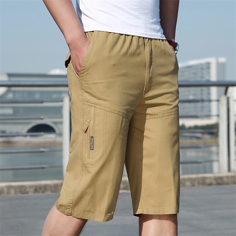Men's Cargo Shorts Capri shorts Capri Pants Hiking Shorts Pocket Elastic Waist Multi Pocket Plain Comfort Breathable Calf-Length Sports Outdoor Daily Stylish Casual / Sporty ArmyGreen Yellow4
