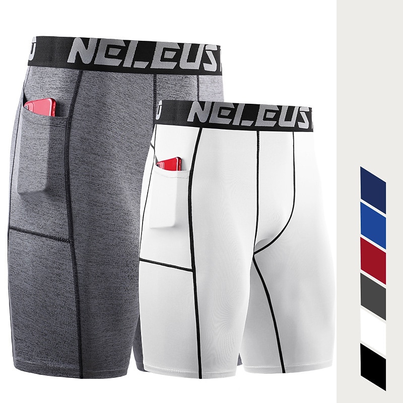 Men's Running Shorts Compression Shorts with Phone Pocket Base Layer Athletic Spandex Tummy Control Breathable Moisture Wicking Yoga Fitness Gym Workout Sportswear Activewear Black White Red4