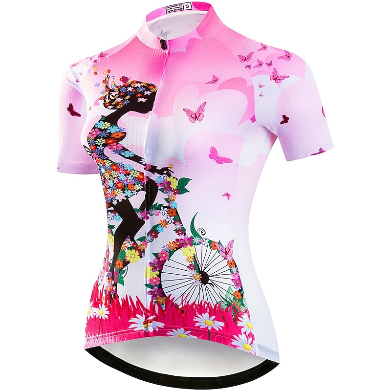 Women's Cycling Jersey Patterned Floral Botanical Flower Short Sleeve Bike Jersey Top with 3 Rear Pockets Mountain Bike MTB Road Bike Cycling Quick Dry Back Pocket Moisture Wicking Breathable Sports2