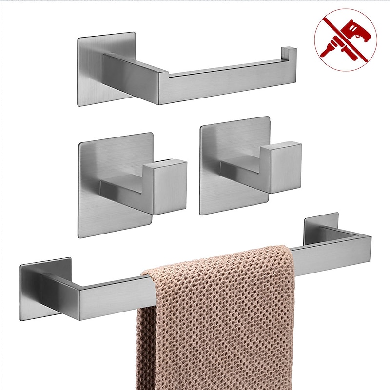 Bathroom Hardware Accessory Set,Robe Hook, Self-Adhesive Brushed Nickel Stainless Steel Towel Bar, Towel Holder, Toilet Paper Holder