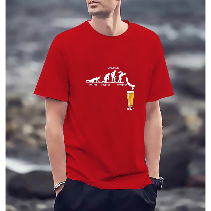 Men's Olive Green Funny Work Week to Friday Beer Evolution Graphic T-Shirt Short Sleeve4