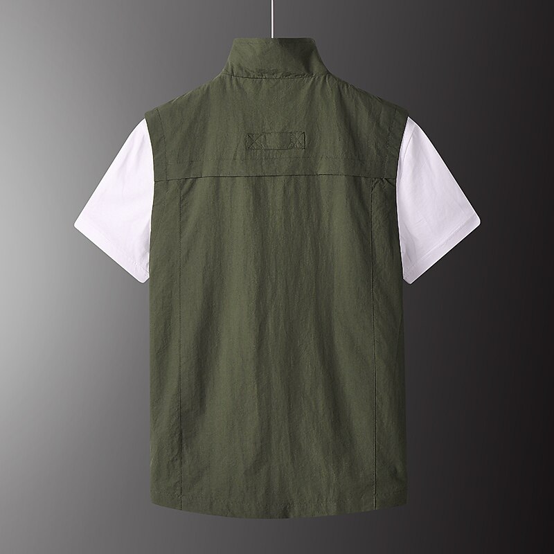Men's Fishing Vest Hiking Vest Military Tactical Jacket Sleeveless Jacket Coat Top Outdoor Multi-Pockets Breathable Quick Dry Lightweight Sporty Zipper Polyester Army Green Grey Khaki Hunting Fishing2