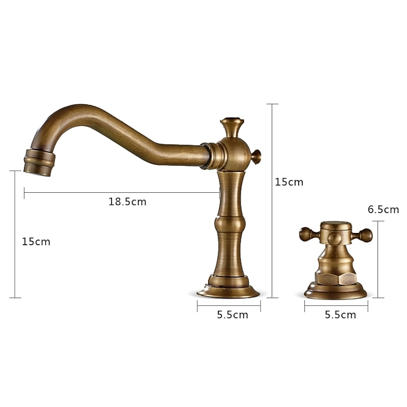Brass Bathroom Faucet, Brushed Finish Antique Copper Two Handles Three Holes Widespread Bathroom Sink Faucet Contain with Cold and Hot Switch4