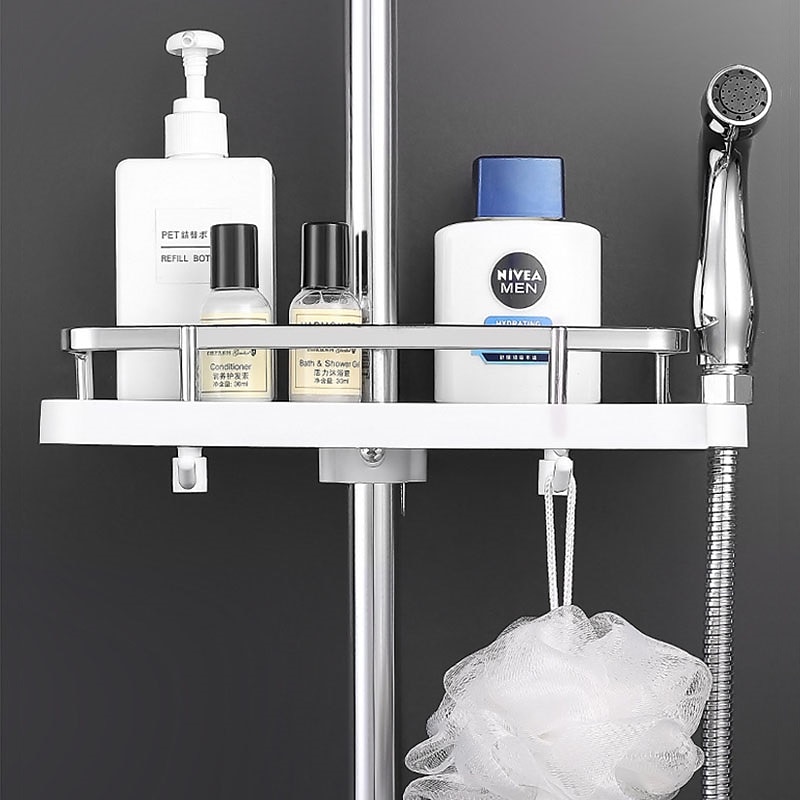 Practical Bathroom Pole Shower Storage Rack Holder Organizer Bathroom Shelves Shower Shampoo Tray Single Tier Shower Head Holder
