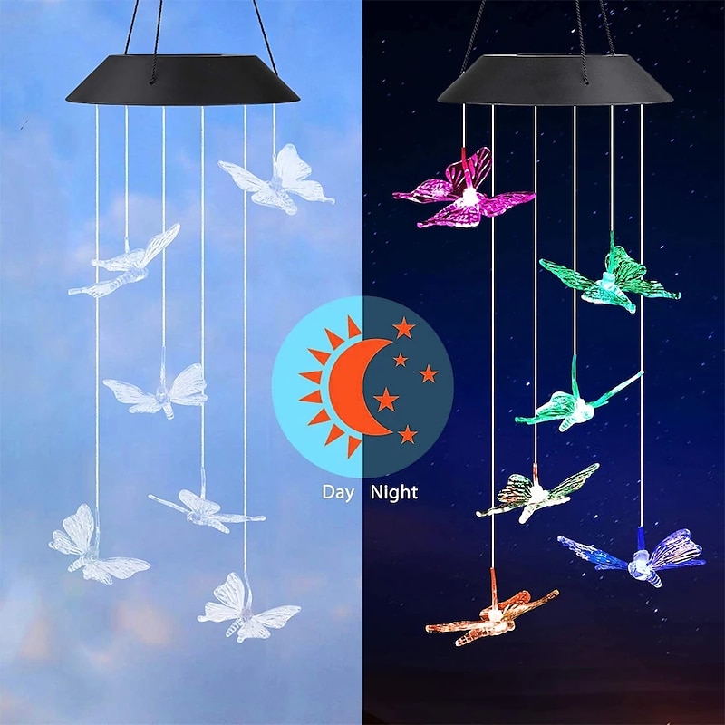 Solar Wind Chime Outdoor Waterproof LED Colorful Lamp Butterfly Shape Pendant LED Night Light Courtyard Garden Terrace Decorative Lantern4