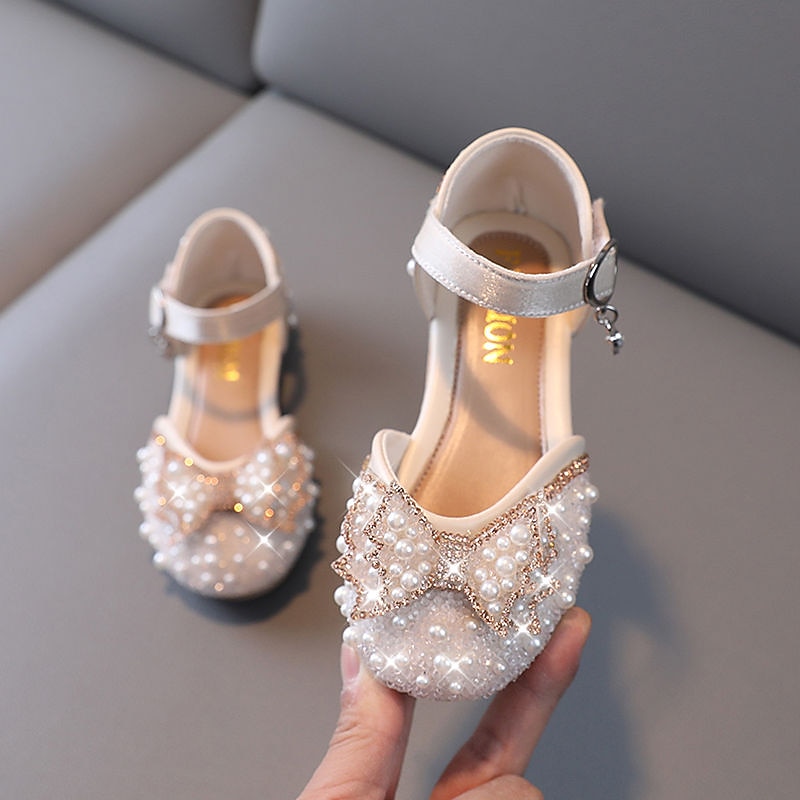 Girls' Flats Daily Glitters Dress Shoes Lolita Rubber PU Cosplay Dress Shoes Big Kids(7years +) Little Kids(4-7ys) Wedding Party Daily Walking Shoes Dancing Rhinestone Bowknot Pearl Almond Black Fall