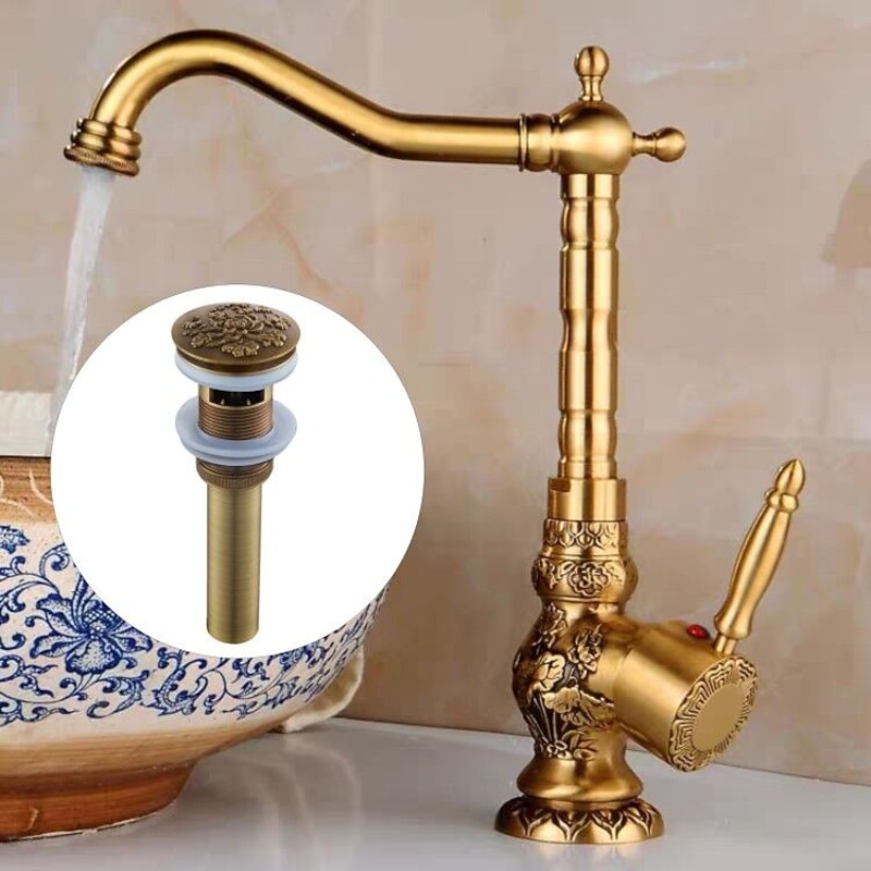 Luxury Retro Style Utility Sink Laundry Faucet with Pop Up Drain, Centerset High Arc One Handle One Hole Wash Basin Tap with Hot and Cold Water Switch, Laundry Tub Pot Filler Commercial Faucet