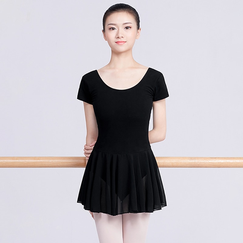 Ballet Dress Solid Women's Training Performance Short Sleeve High Cotton Blend4