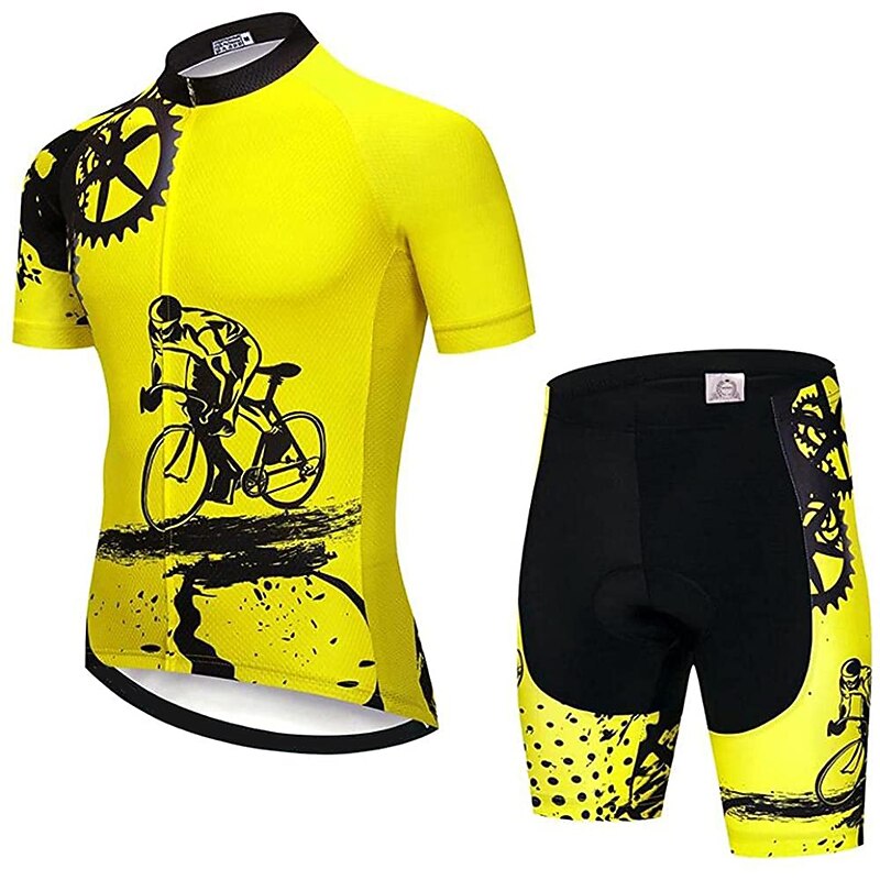 21Grams Men's Cycling Jersey Set Cycling Jersey with Shorts Short Sleeve Mountain Bike MTB Road Bike Cycling White Black Green Graphic Patterned Gear Bike Clothing Suit 3D Pad Breathable Quick Dry2