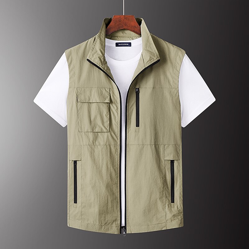 Men's Fishing Vest Hiking Vest Military Tactical Jacket Sleeveless Jacket Coat Top Outdoor Multi-Pockets Breathable Quick Dry Lightweight Sporty Zipper Polyester Army Green Grey Khaki Hunting Fishing4