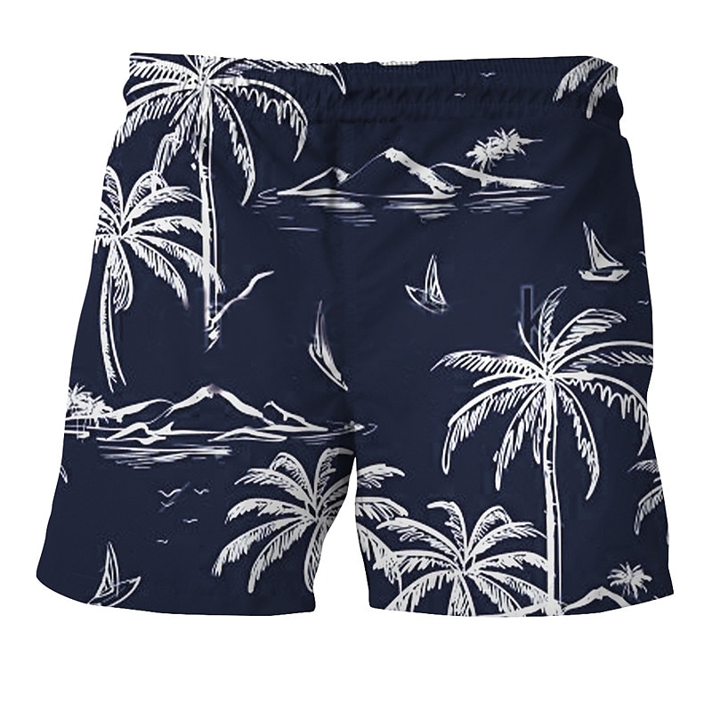 Men's Coconut Tree Print Graphic Prints Swim Trunks Swim Shorts Board Shorts Mid Waist Hawaiian Designer Casual / Sporty Holiday Beach Swimming Pool Drawstring with Mesh lining Elastic Waist Designer3