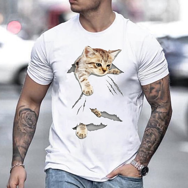 Men's Cat T Shirt Tee 100% Cotton Short Sleeve Graphic Shirt Black White Gray Comfortable Tee Casual Fashion Designer Clothing3