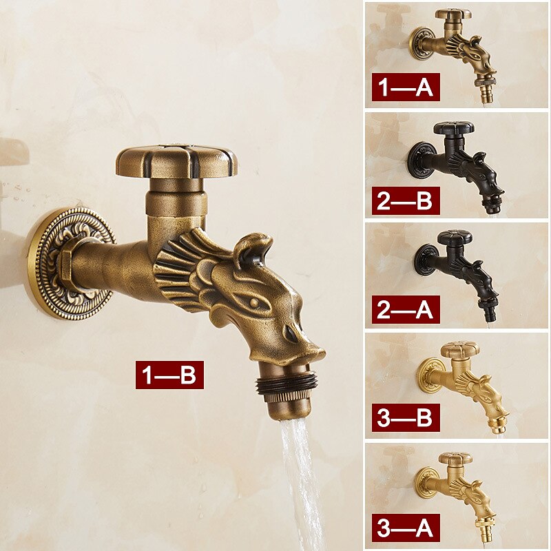 Outdoor Faucet - Patio Wall Mount Antique Brass Widespread Single Handle One HoleBath Taps, 3-Finish Antique Black Gold3