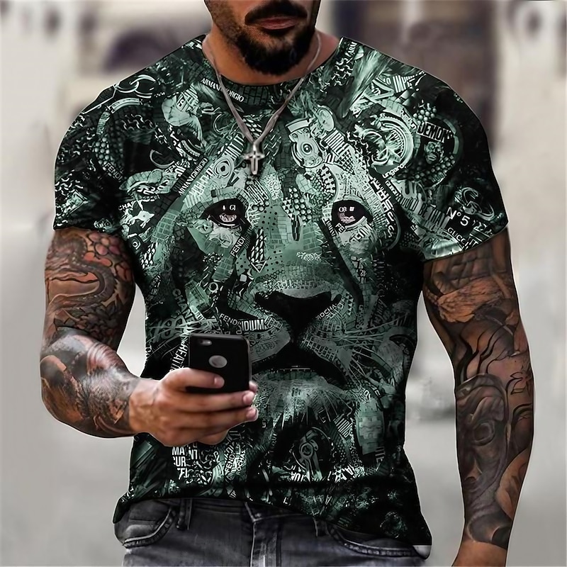 Men's Animal Lion T Shirt Graphic Tee Short Sleeve T shirt 3D Print Crew Neck Shirt Designer Basic Slim Fit Casual Daily Weekend Purple Gold Green Summer Clothing Apparel Plus Size S M L XL XXL 3XL