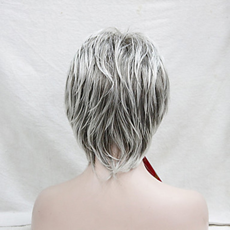 Synthetic Wig Wavy Pixie Cut Layered Haircut With Bangs Wig Gray Short Grey Red Synthetic Hair 6 inch Women's Highlighted / Balayage Hair Red Gray4